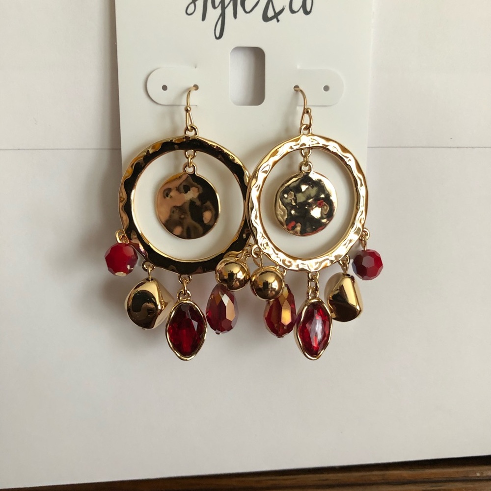 Women’s Gold Red Tower Earrings. New.